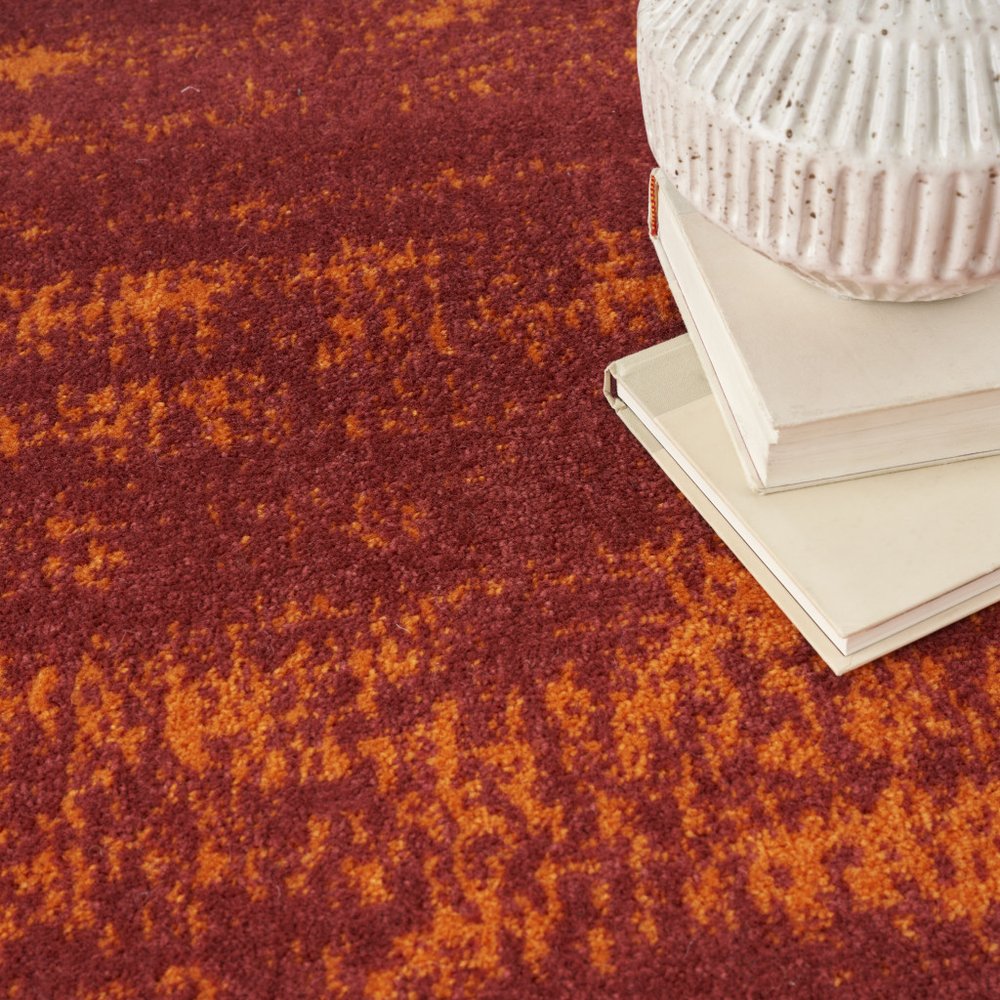 5' X 7' Red And Orange Abstract Indoor Outdoor Area Rug — view 7