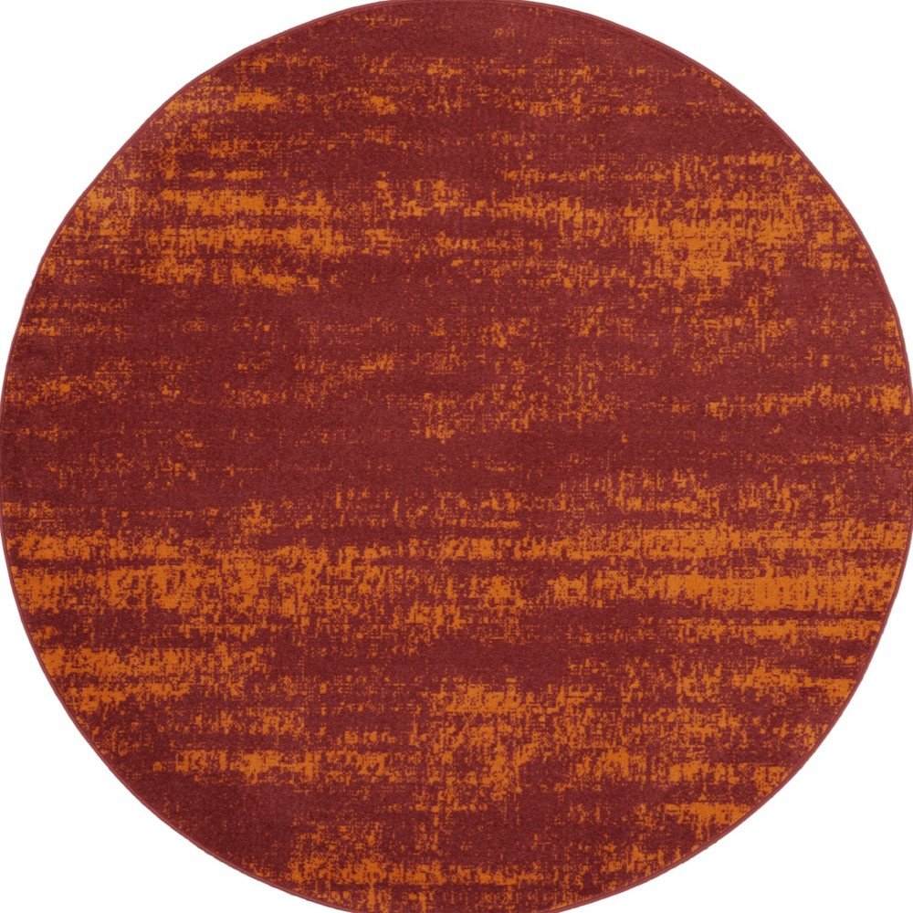 8' Red And Orange Round Abstract Indoor Outdoor Area Rug — view 3