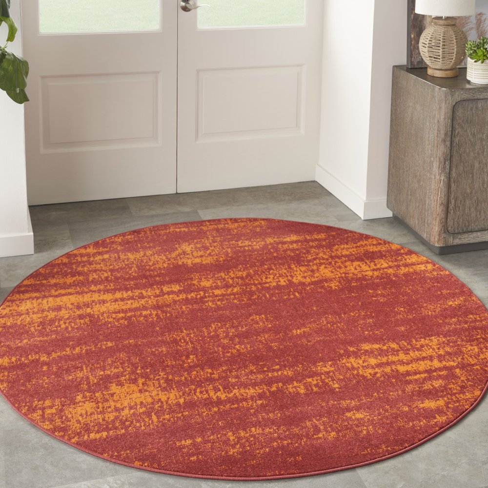8' Red And Orange Round Abstract Indoor Outdoor Area Rug HomeRoots