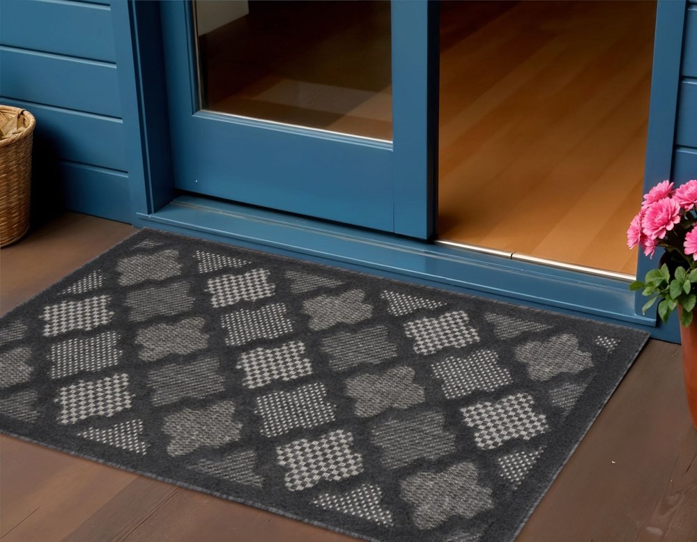3' X 5' Charcoal And Black Trellis Indoor Outdoor Area Rug HomeRoots