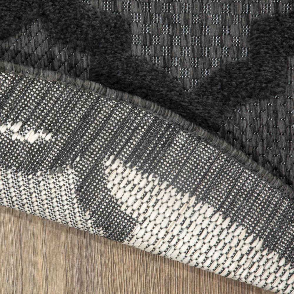 4' Charcoal And Black Round Trellis Indoor Outdoor Area Rug HomeRoots