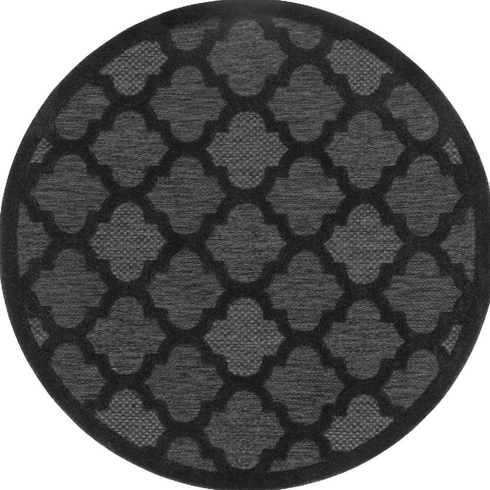 4' Charcoal And Black Round Trellis Indoor Outdoor Area Rug HomeRoots