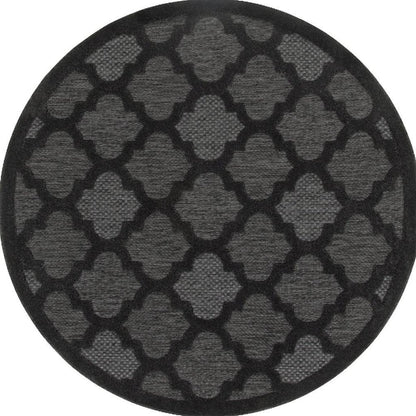 4' Charcoal And Black Round Trellis Indoor Outdoor Area Rug HomeRoots