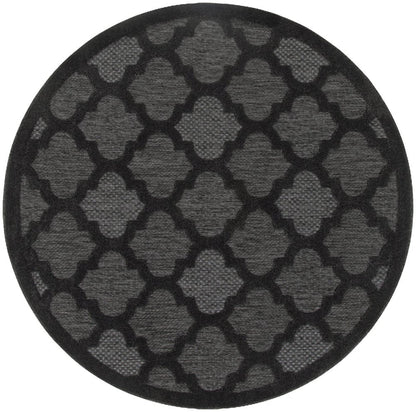 4' Charcoal And Black Round Trellis Indoor Outdoor Area Rug HomeRoots