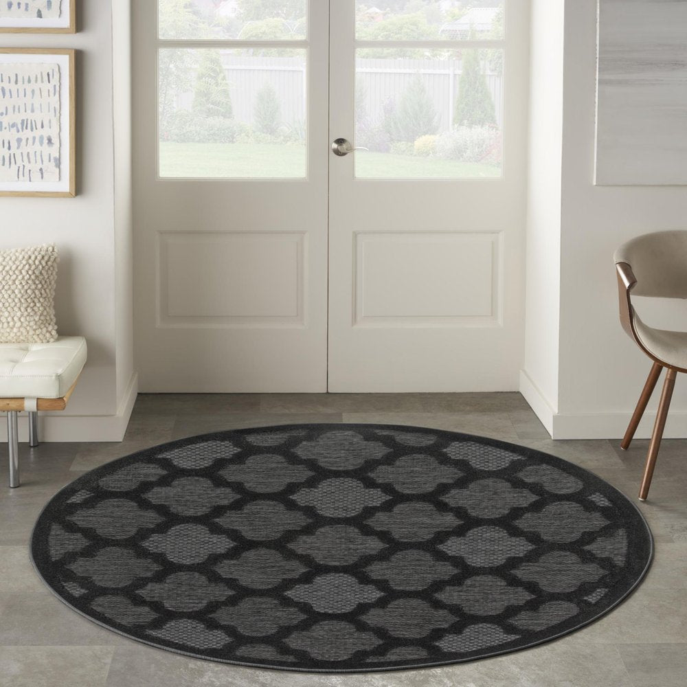 4' Charcoal And Black Round Trellis Indoor Outdoor Area Rug HomeRoots