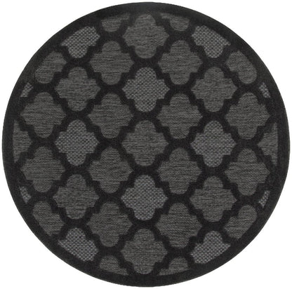 4' Charcoal And Black Round Trellis Indoor Outdoor Area Rug HomeRoots