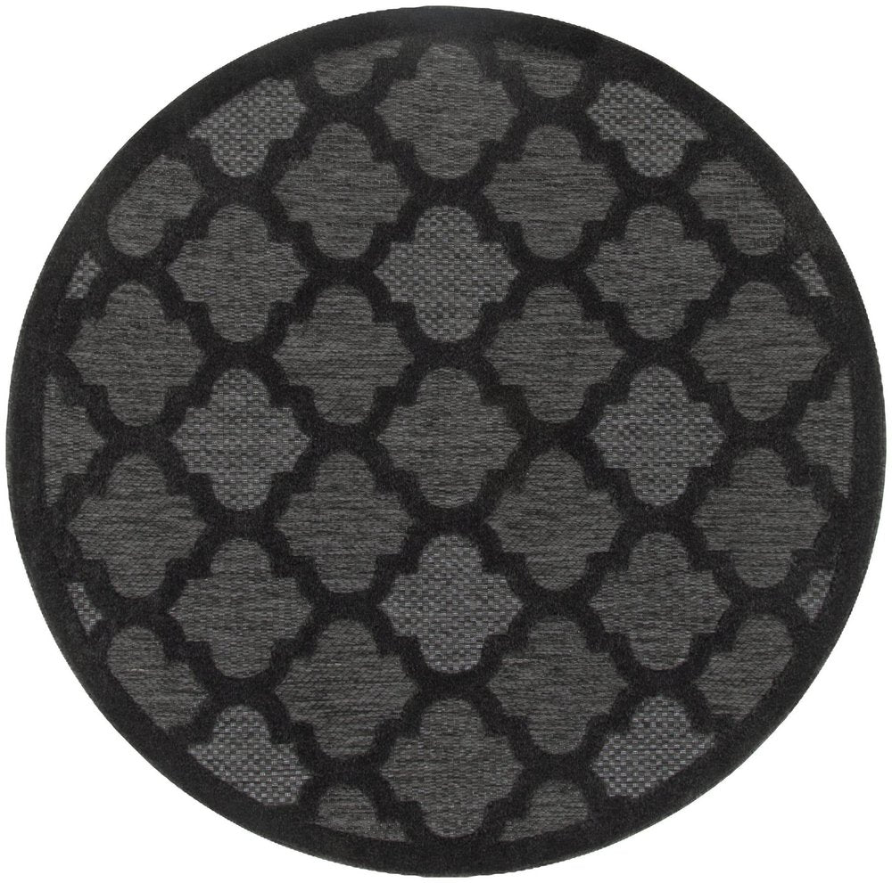 5' Charcoal And Black Round Trellis Indoor Outdoor Area Rug HomeRoots