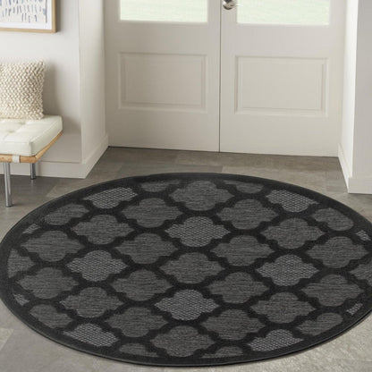 5' Charcoal And Black Round Trellis Indoor Outdoor Area Rug HomeRoots