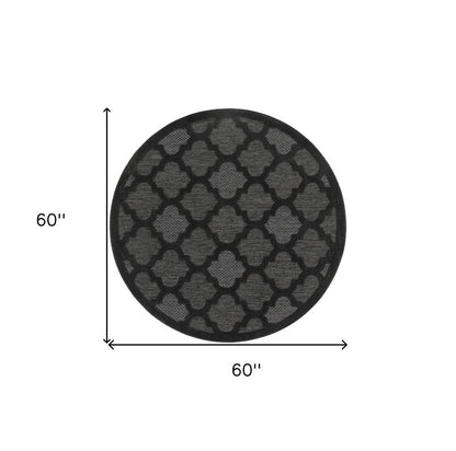 5' Charcoal And Black Round Trellis Indoor Outdoor Area Rug HomeRoots