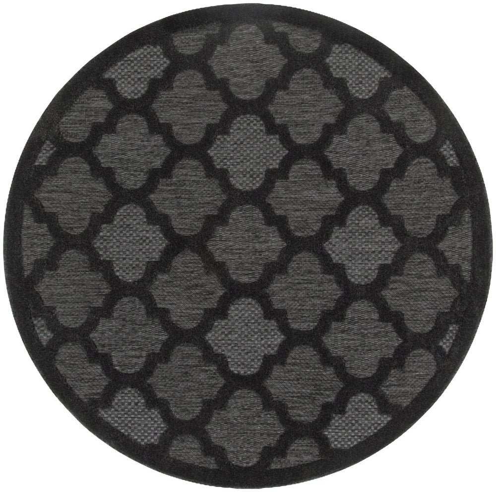 5' Charcoal And Black Round Trellis Indoor Outdoor Area Rug HomeRoots