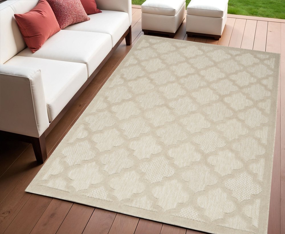 4' X 6' Cream And Beige Trellis Indoor Outdoor Area Rug — view 2