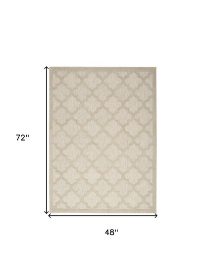 4' X 6' Cream And Beige Trellis Indoor Outdoor Area Rug HomeRoots