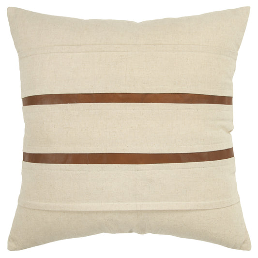 20" X 20" Ivory and Brown Striped Cotton Blend Zippered Pillow