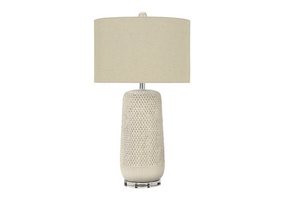 31" Cream Ceramic Geometric Table Lamp With Beige Drum Shade HomeRoots