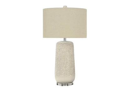 31" Cream Ceramic Geometric Table Lamp With Beige Drum Shade HomeRoots