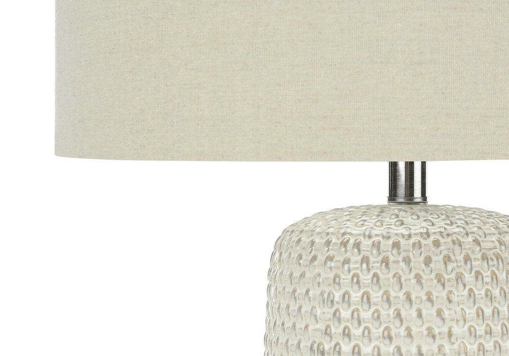 31" Cream Ceramic Geometric Table Lamp With Beige Drum Shade — view 4