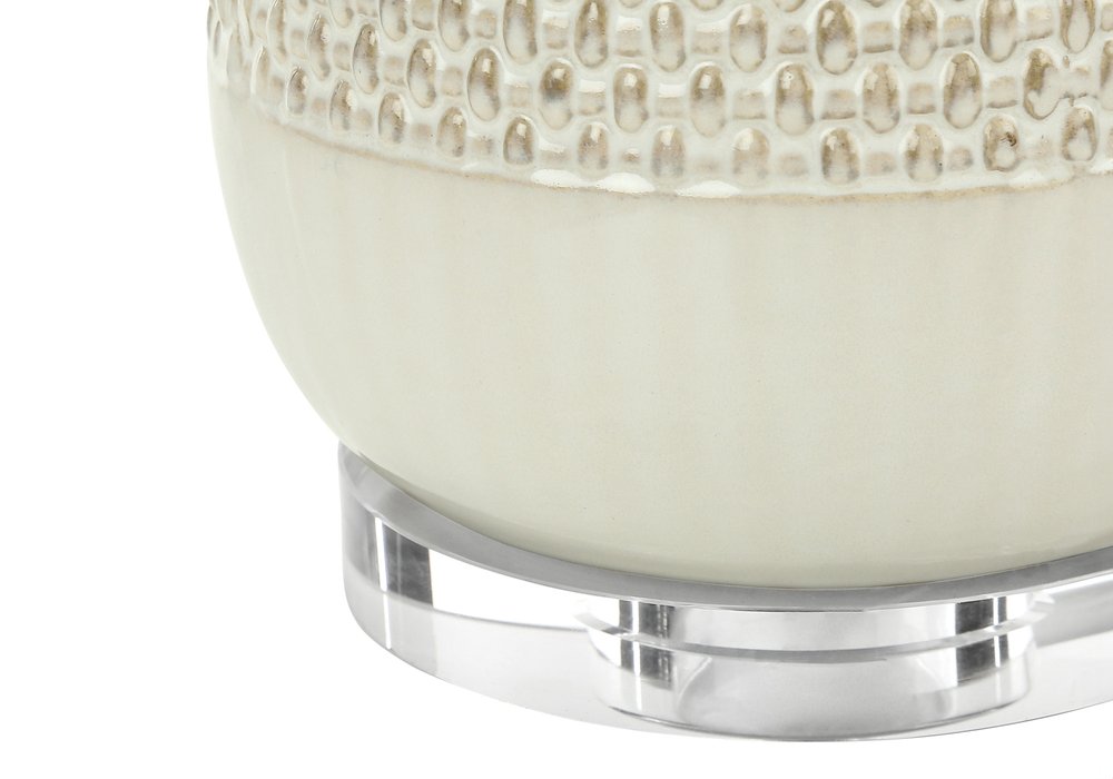 31" Cream Ceramic Geometric Table Lamp With Beige Drum Shade HomeRoots