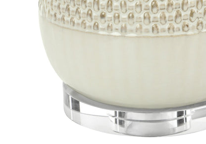31" Cream Ceramic Geometric Table Lamp With Beige Drum Shade HomeRoots