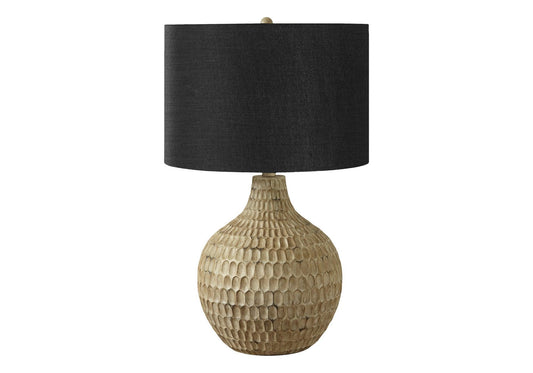 25" Brown Geometric Table Lamp With Black Drum Shade - FurniFindUSA