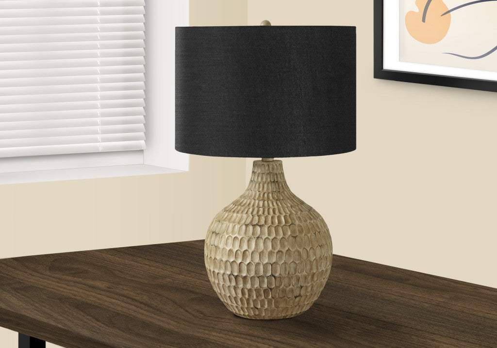 25" Brown Geometric Table Lamp With Black Drum Shade