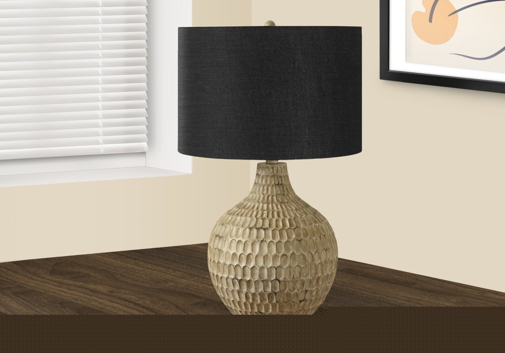 25" Brown Geometric Table Lamp With Black Drum Shade HomeRoots