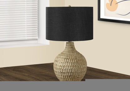 25" Brown Geometric Table Lamp With Black Drum Shade HomeRoots