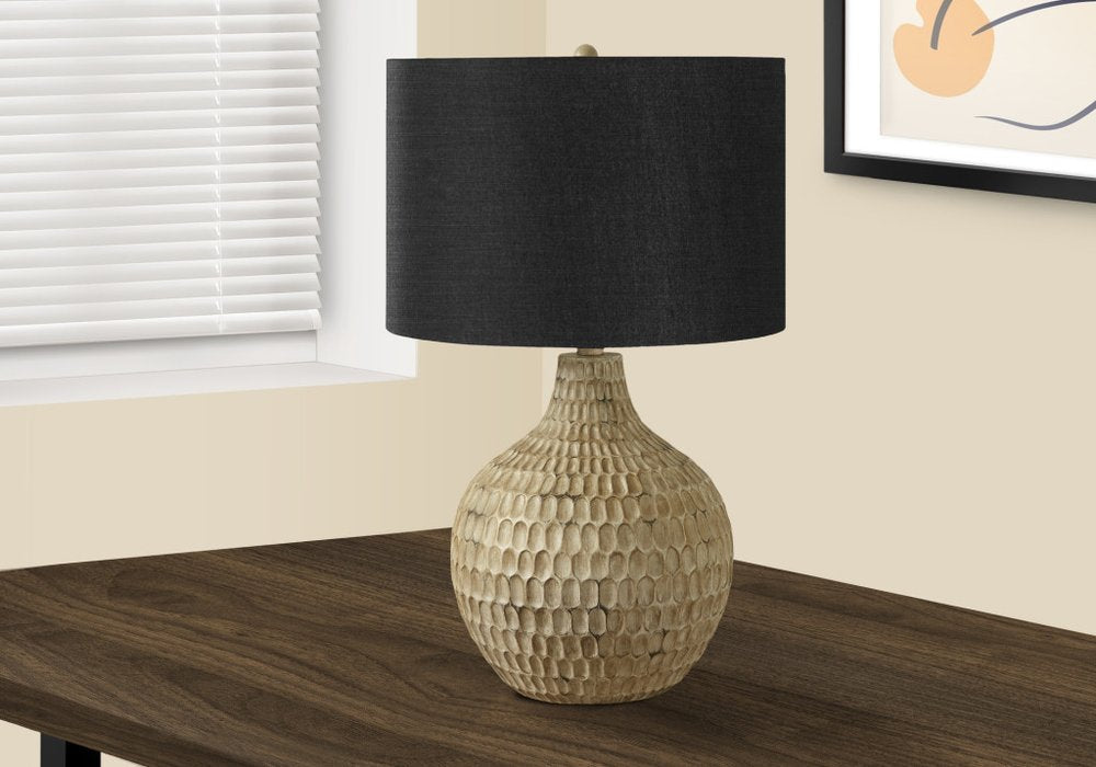 25" Brown Geometric Table Lamp With Black Drum Shade HomeRoots
