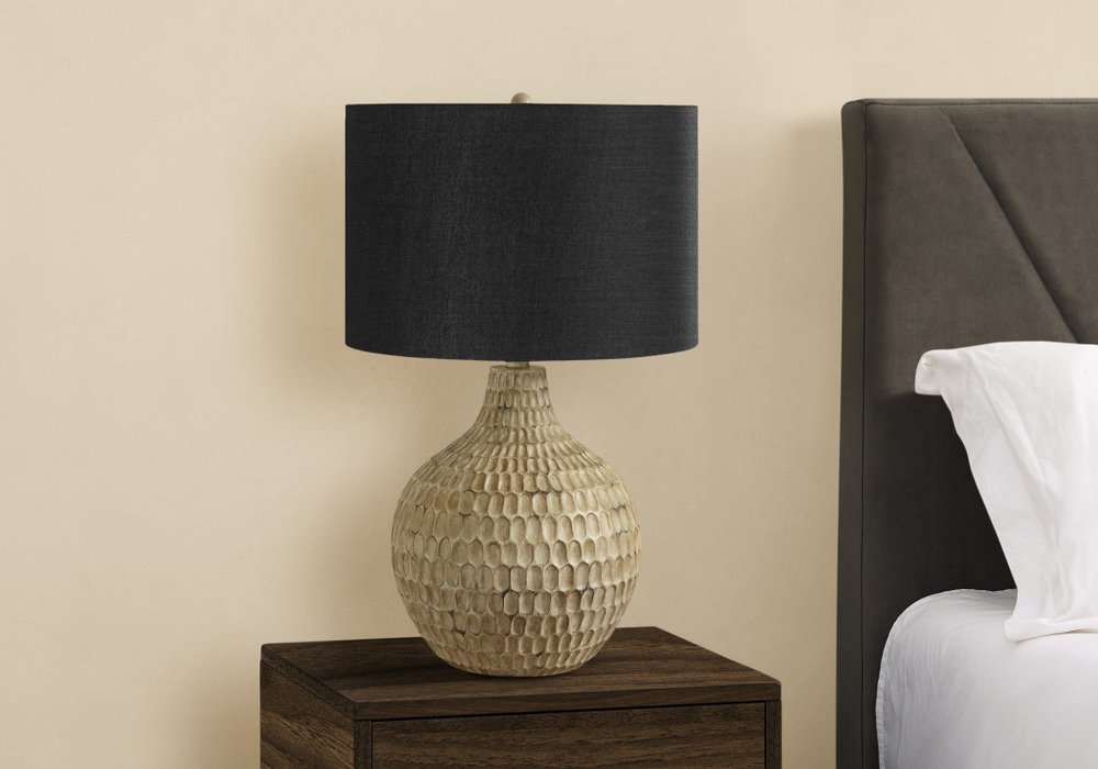 25" Brown Geometric Table Lamp With Black Drum Shade HomeRoots