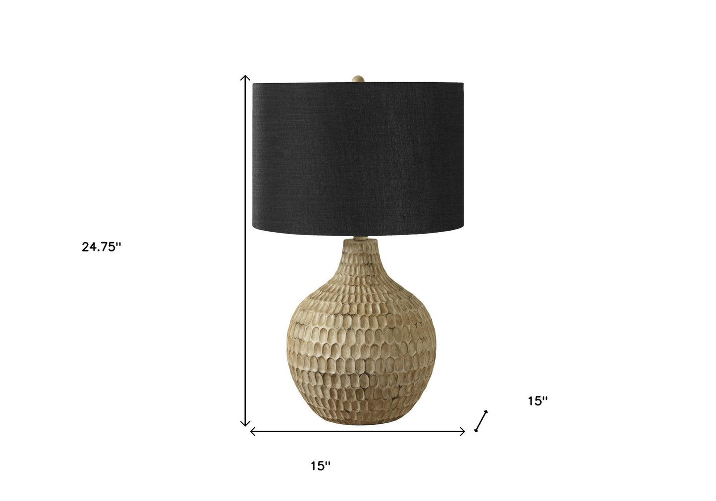 25" Brown Geometric Table Lamp With Black Drum Shade