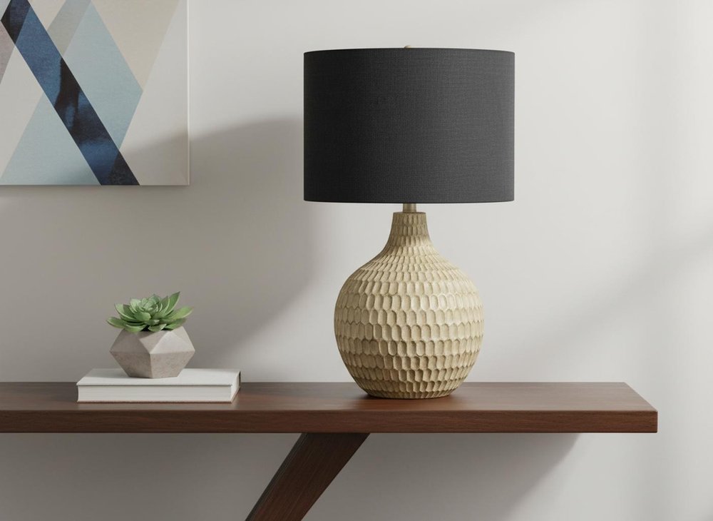 25" Brown Geometric Table Lamp With Black Drum Shade HomeRoots