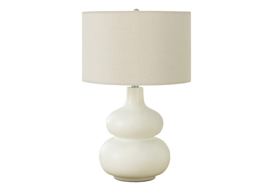 25" Cream Ceramic Gourd Table Lamp With Cream Drum Shade - FurniFindUSA