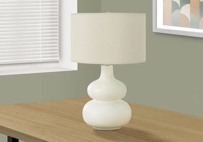25" Cream Ceramic Gourd Table Lamp With Cream Drum Shade HomeRoots