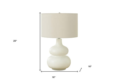 25" Cream Ceramic Gourd Table Lamp With Cream Drum Shade HomeRoots