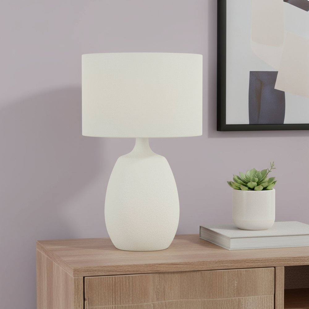 26" Cream Gourd Table Lamp With Cream Drum Shade HomeRoots