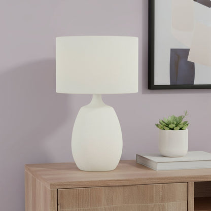 26" Cream Gourd Table Lamp With Cream Drum Shade HomeRoots