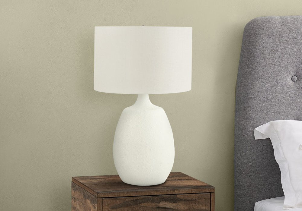 26" Cream Gourd Table Lamp With Cream Drum Shade HomeRoots