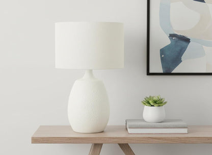26" Cream Gourd Table Lamp With Cream Drum Shade HomeRoots