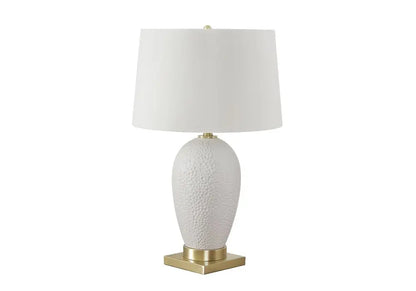 26" Gold and White Ceramic Urn Table Lamp With Cream Empire Shade HomeRoots