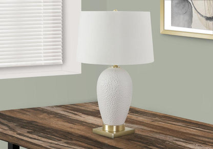 26" Gold and White Ceramic Urn Table Lamp With Cream Empire Shade - FurniFindUSA