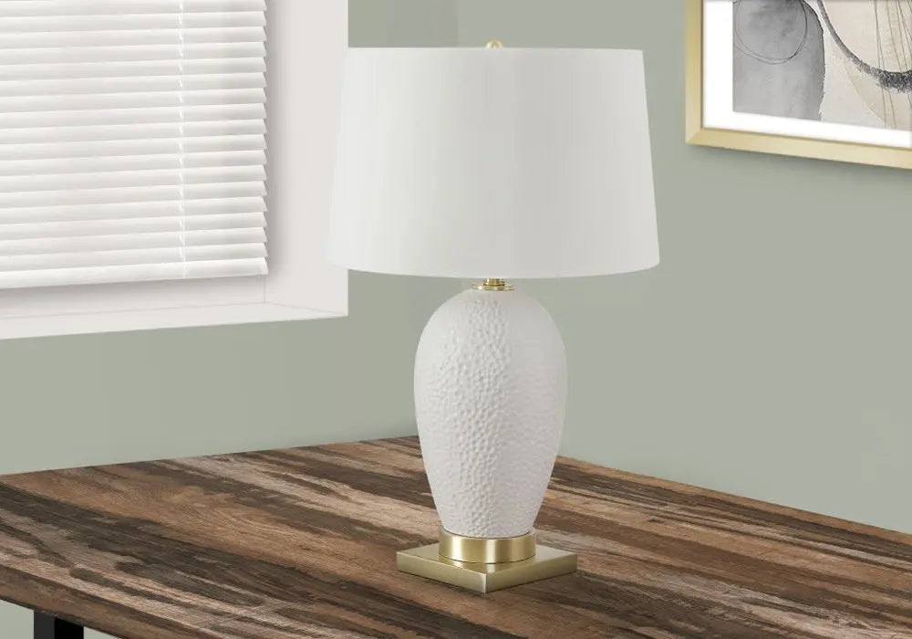 26" Gold and White Ceramic Urn Table Lamp With Cream Empire Shade HomeRoots