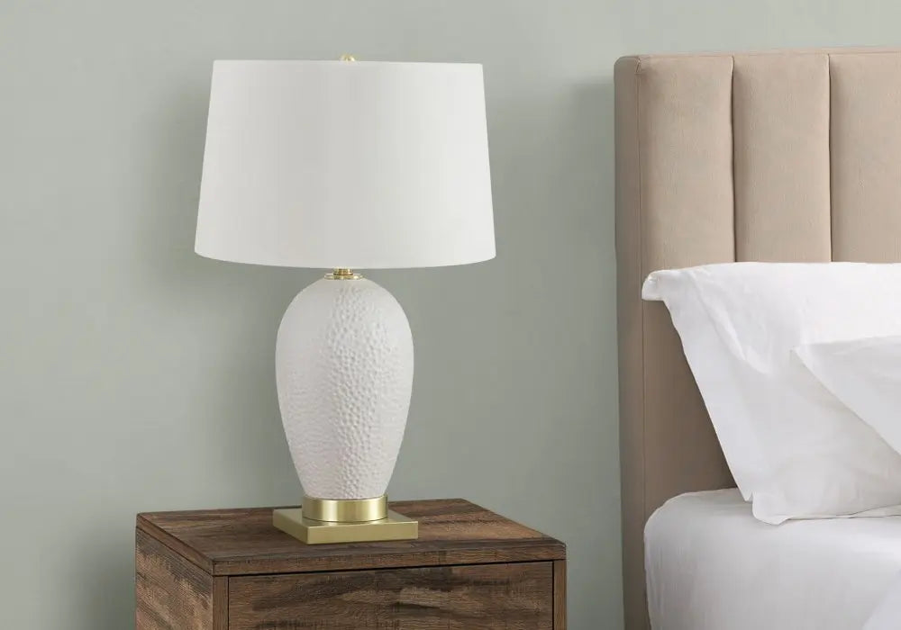 26" Gold and White Ceramic Urn Table Lamp With Cream Empire Shade HomeRoots