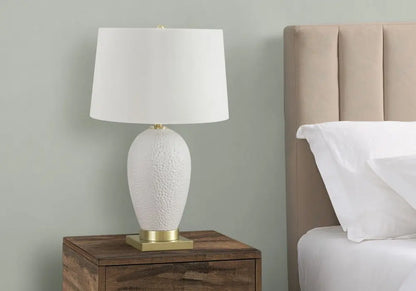 26" Gold and White Ceramic Urn Table Lamp With Cream Empire Shade HomeRoots
