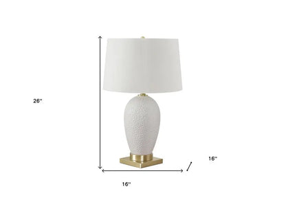 26" Gold and White Ceramic Urn Table Lamp With Cream Empire Shade HomeRoots
