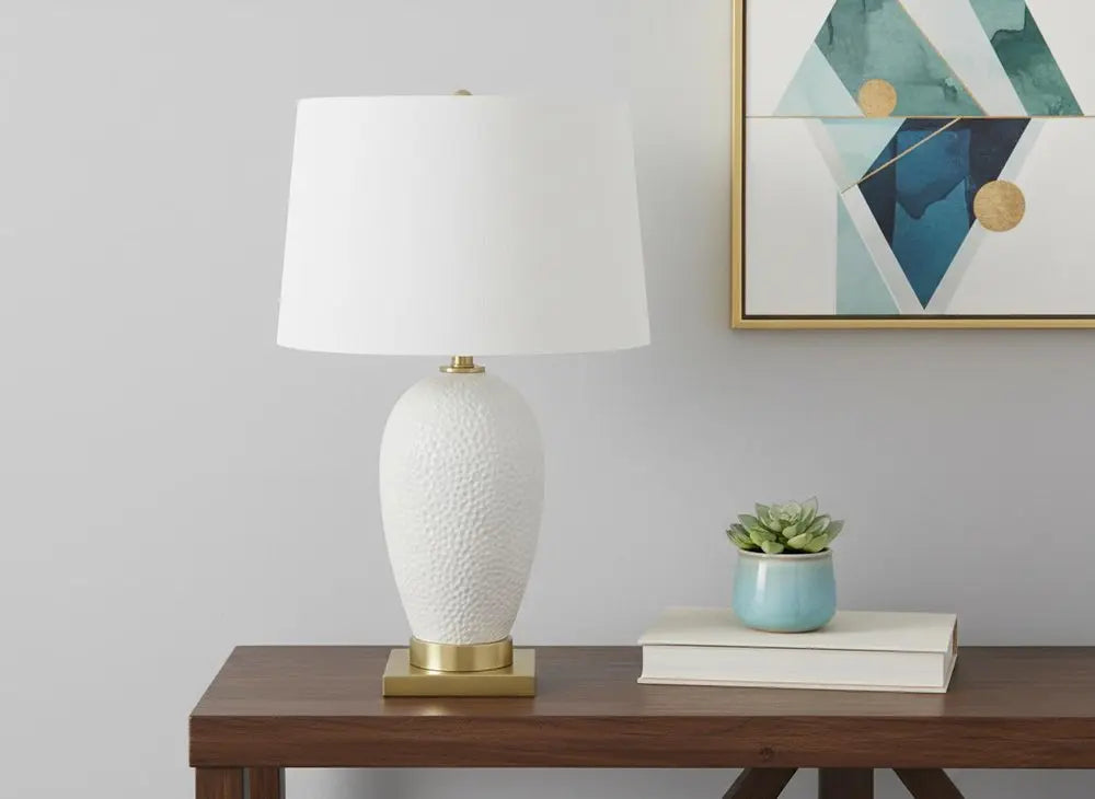 26" Gold and White Ceramic Urn Table Lamp With Cream Empire Shade HomeRoots