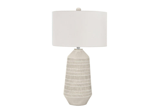 33" Ivory Ceramic Geometric Table Lamp With Cream Drum Shade - FurniFindUSA