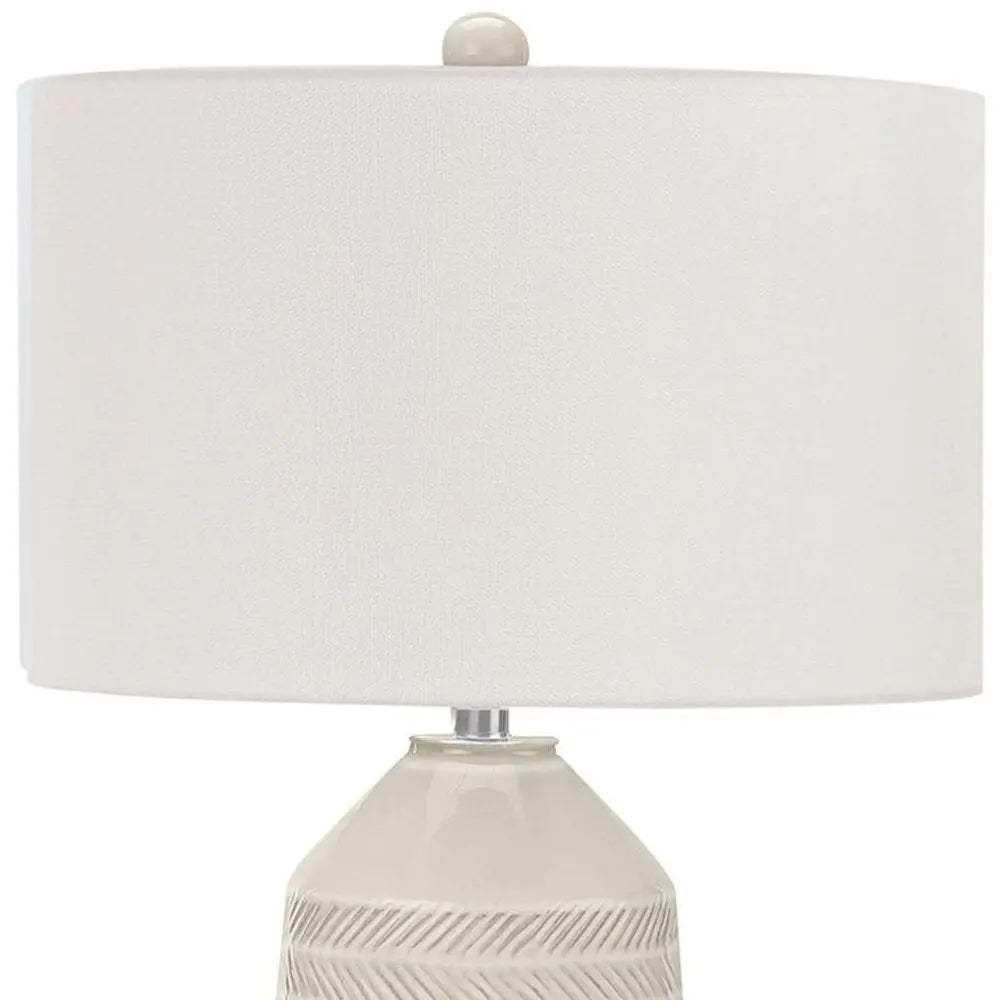 33" Ivory Ceramic Geometric Table Lamp With Cream Drum Shade HomeRoots