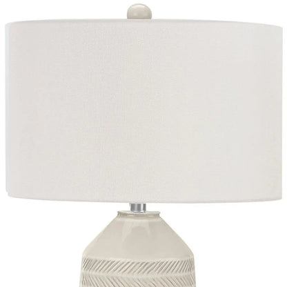 33" Ivory Ceramic Geometric Table Lamp With Cream Drum Shade HomeRoots