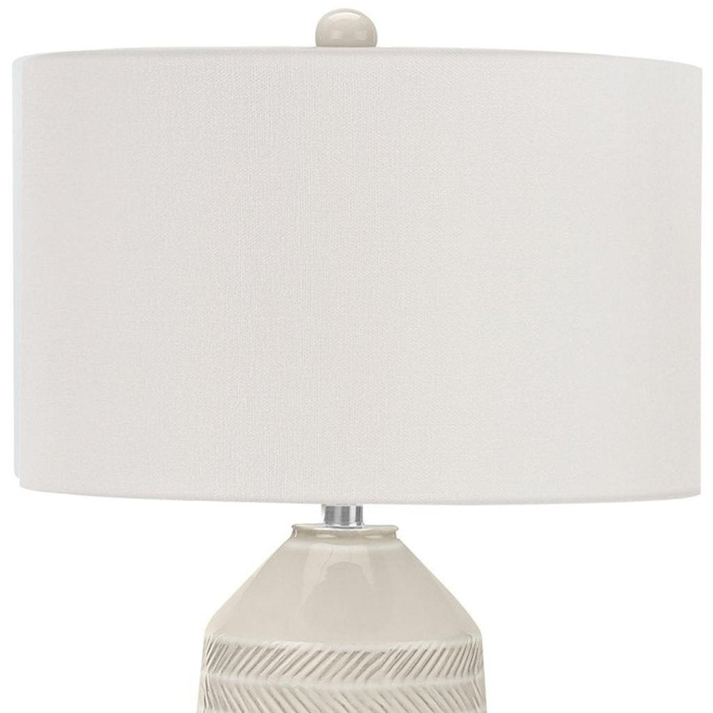 33" Ivory Ceramic Geometric Table Lamp With Cream Drum Shade HomeRoots
