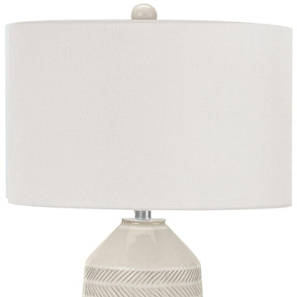 33" Ivory Ceramic Geometric Table Lamp With Cream Drum Shade HomeRoots