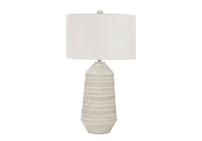 33" Ivory Ceramic Geometric Table Lamp With Cream Drum Shade HomeRoots
